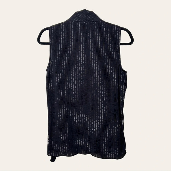 NWT TOMMY HILFIGER SIZE SMALL DRESSY TOP BLACK AND GOLD STRIPE V NECKLINE - Picture 7 of 11